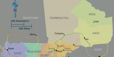 Žemėlapis Malio regionuose